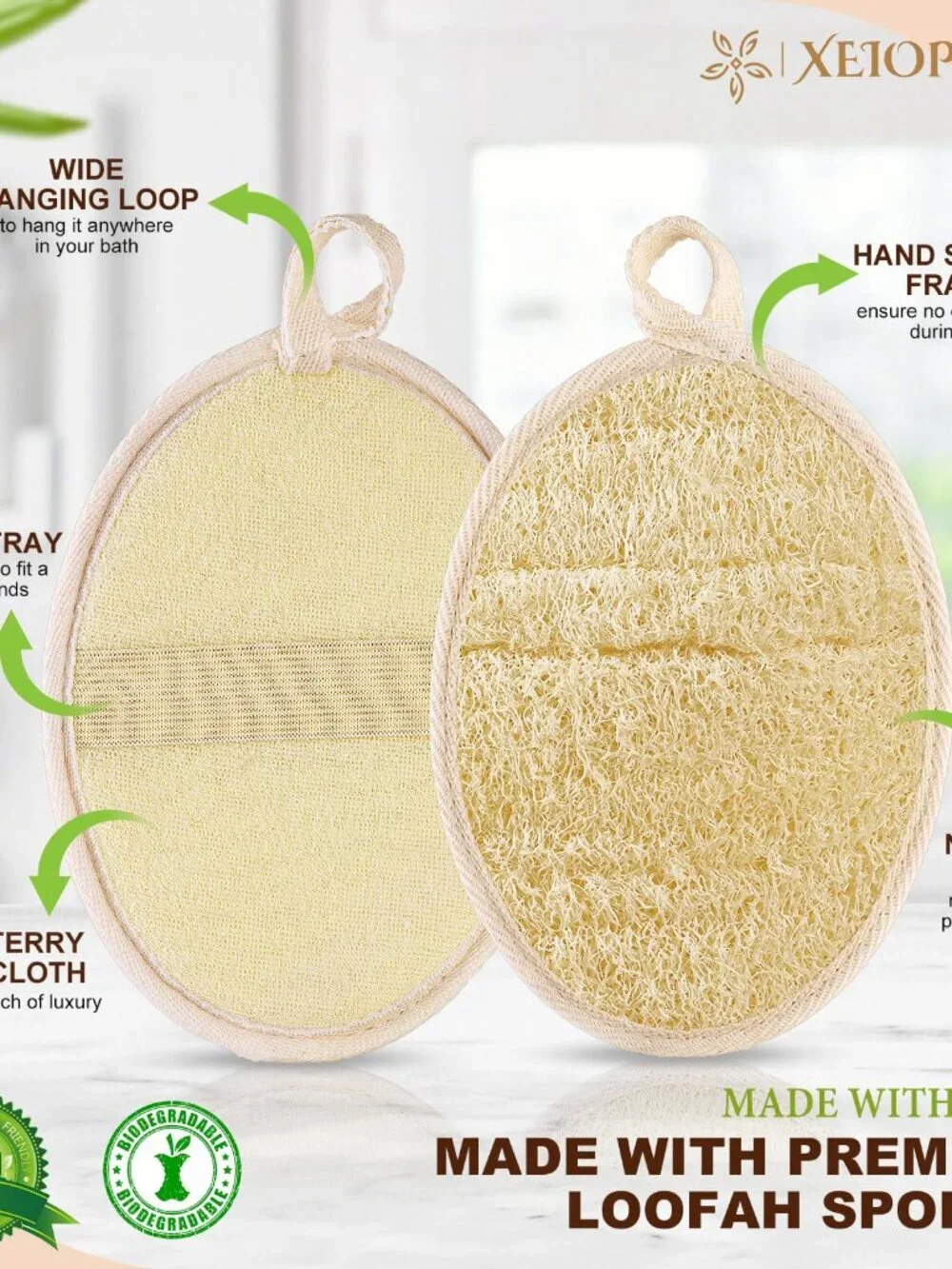 2PCS Natural Exfoliating Loofah Body Scrubber, Premium Loofah Exfoliating Body S